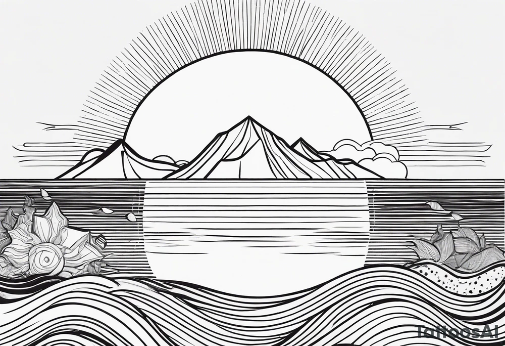 Line art minimalist sun mountain ocean simple 
Basic one line tattoo idea