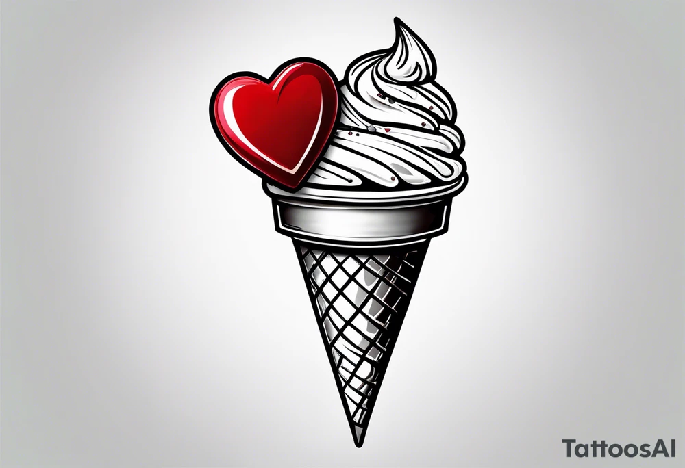 mint chocolate chip ice cream cone with small red heart on it somewhere. tattoo idea