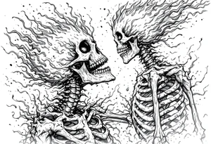 Hell flaming  skeleton trying to reach up to heaven tattoo idea