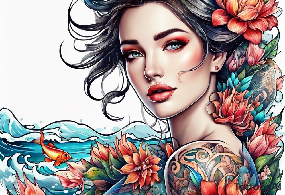 sea, flower tattoo idea