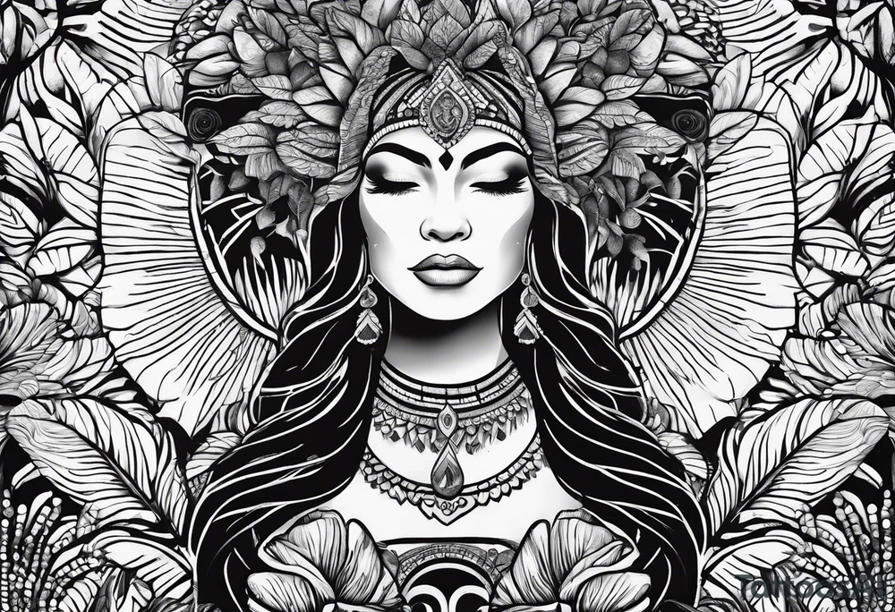 Mother ayahuasca with alocasia zebrina and fingerprint tattoo idea