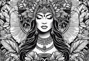 Mother ayahuasca with alocasia zebrina and fingerprint tattoo idea