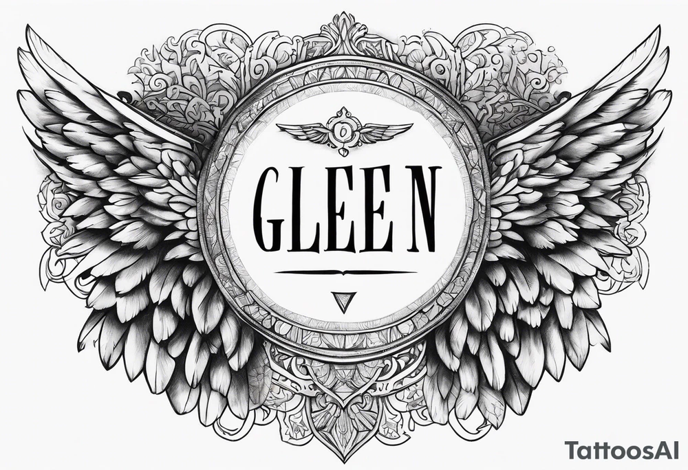 Angel Wings with the word Glenn in the middle tattoo idea