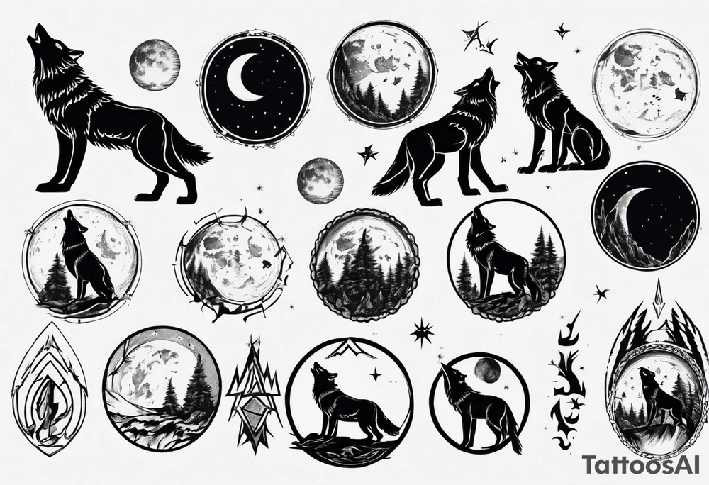 Wolve howling to moon tattoo idea
