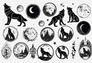 Wolve howling to moon tattoo idea