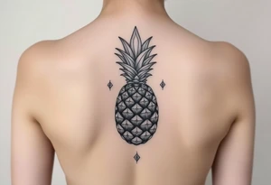 Design around a vagina and anus using a  pineapple with diamonds  and magestic, crown, vagina, anus, pubic tattoo idea