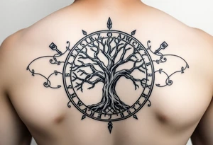 yggadrisl tree of life with circle of runes tattoo idea