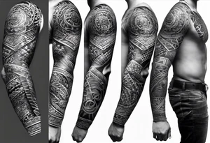 Full Polynesian tribal sleeve with turtle on top on arm tattoo idea