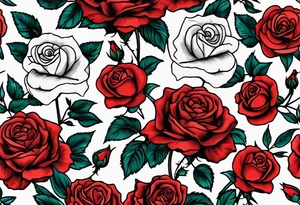 old school roses, red, highly detailed tattoo idea