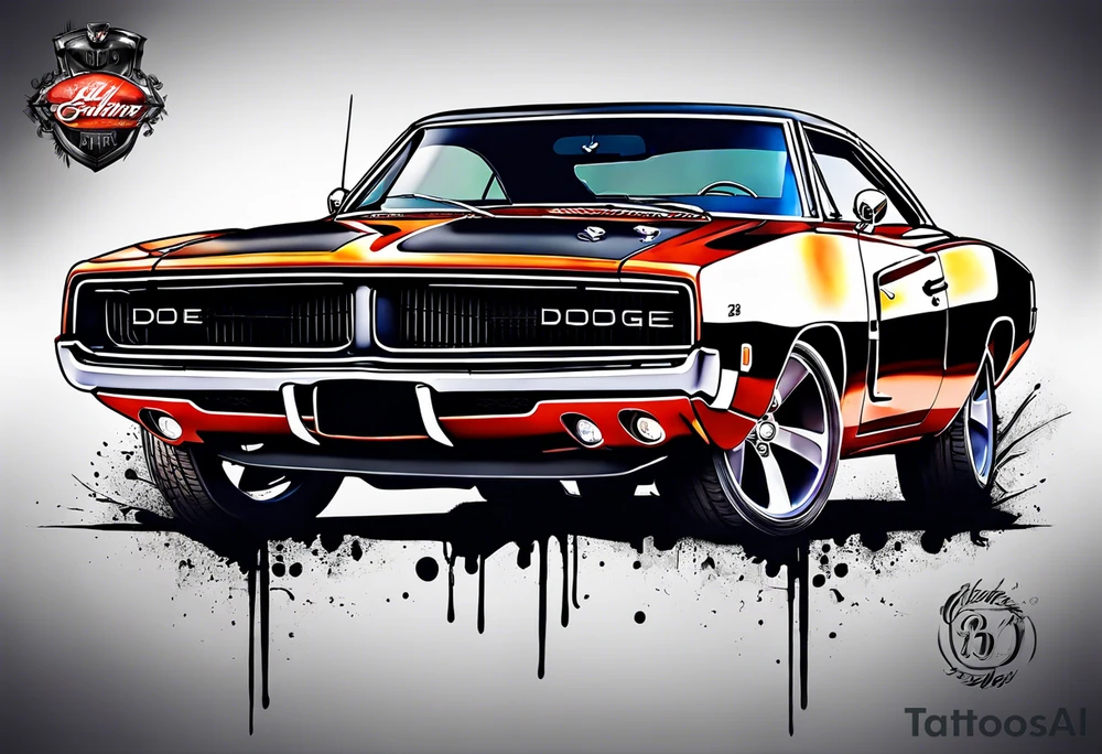 Black Dodge charger tattoo idea