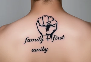 “family first”, semicolon, cancer astrological sign, closed fist tattoo idea