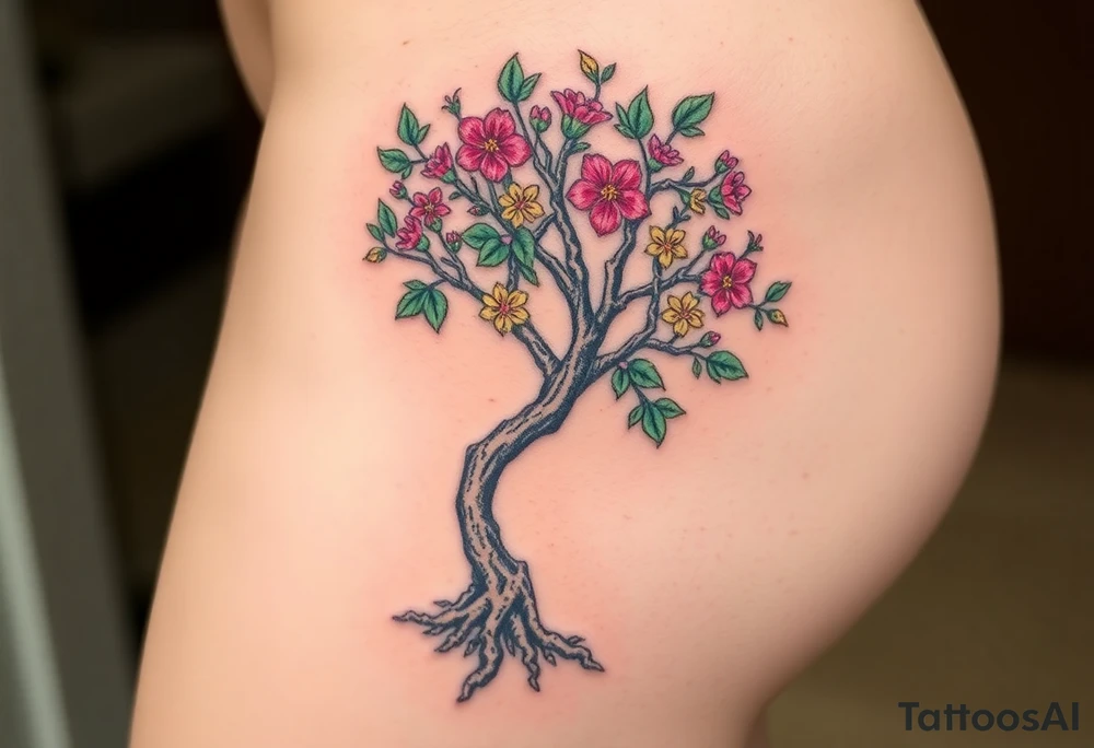 Flowering hawthorne tree tattoo idea