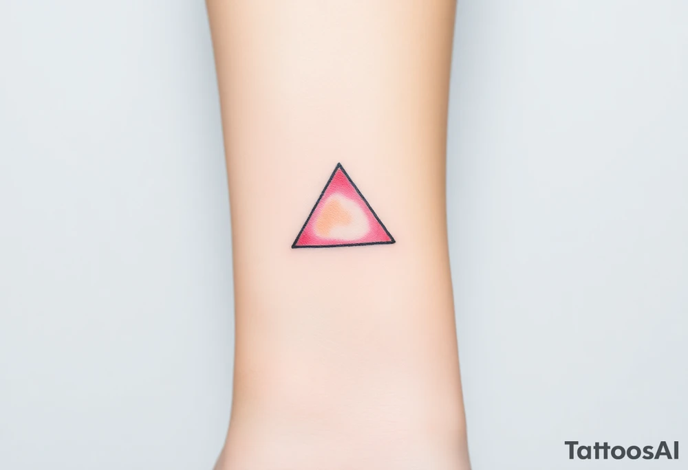 A watercoloured pink triangle (upsidedown), with very small black lining and upside down. Just the colour pink. No shapes. Just the colour pink filling the triangle and a small black outline tattoo idea