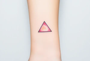 A watercoloured pink triangle (upsidedown), with very small black lining and upside down. Just the colour pink. No shapes. Just the colour pink filling the triangle and a small black outline tattoo idea