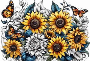 Sleeve with butterflies and sunflowers tattoo idea