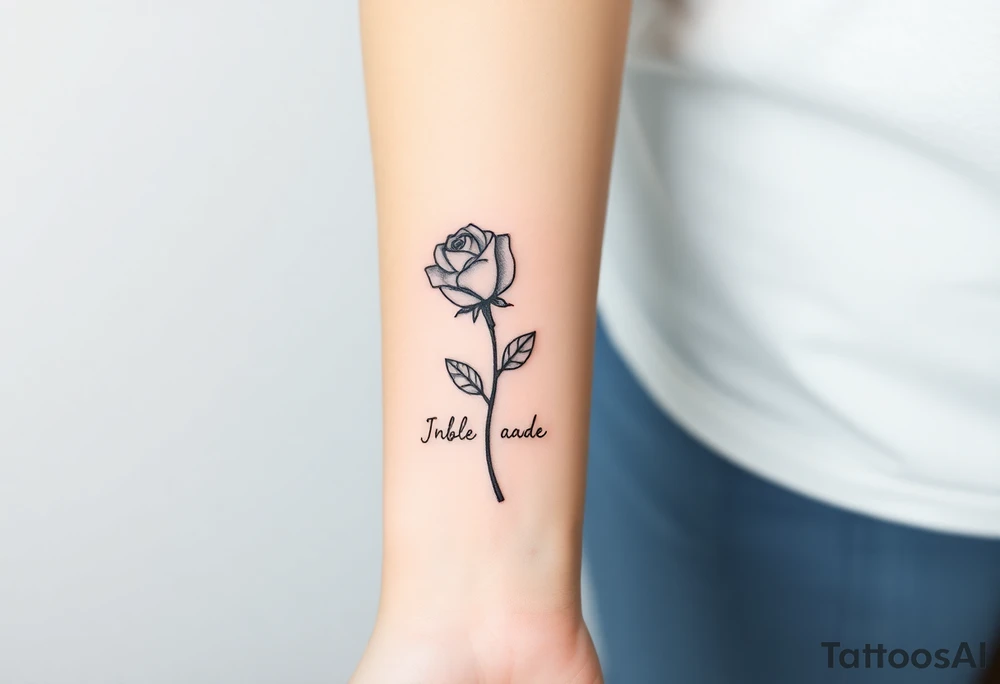 fine-line rose on my inner wrist, with the stem flowing down into a bible verse tattoo idea