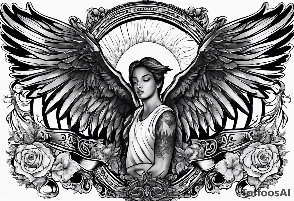 The word Glenn on a banner with angel wings tattoo idea