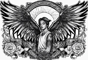 The word Glenn on a banner with angel wings tattoo idea