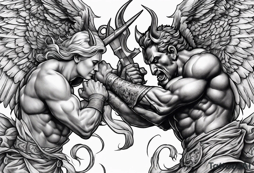 Devil fighting Angel tattoo idea