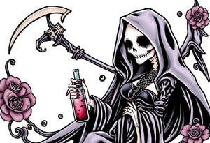 Sexy  xxx Female grim. Reaper and her
 death bringer poison bottle tattoo idea