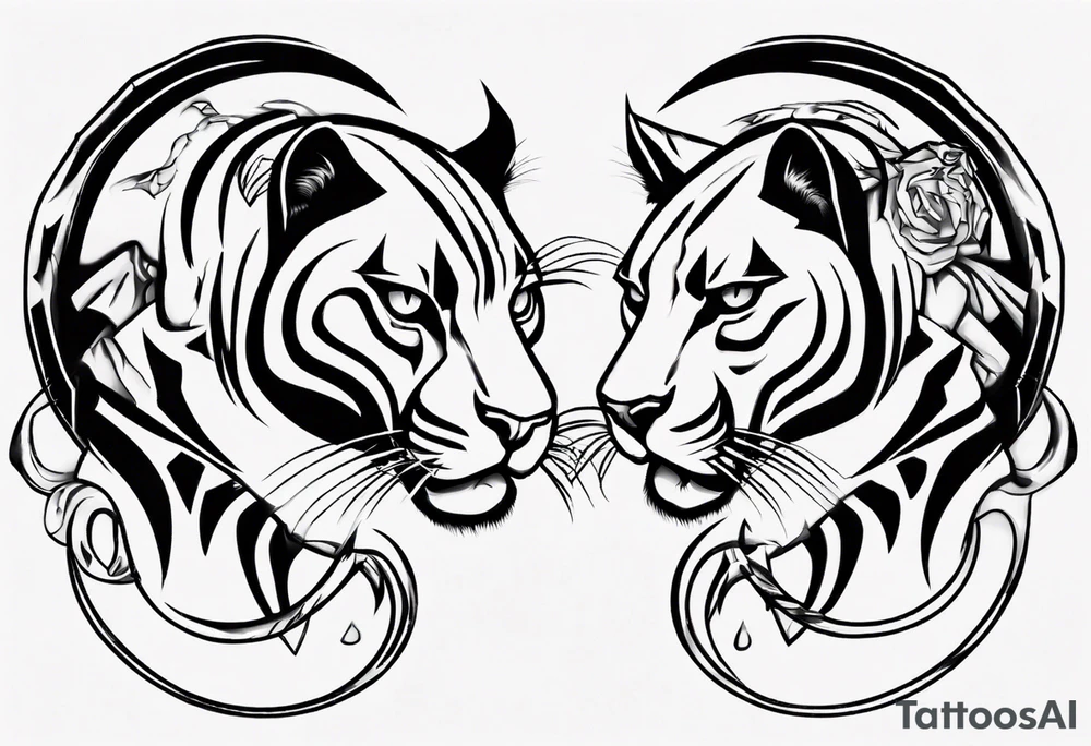 Two black pumas circling around each other tattoo idea