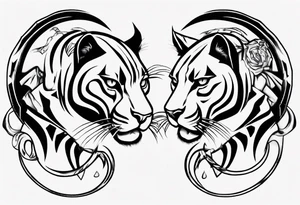 Two black pumas circling around each other tattoo idea