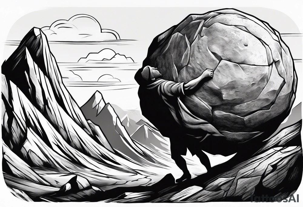 sisyphus pushing a boulder up a hill tattoo idea