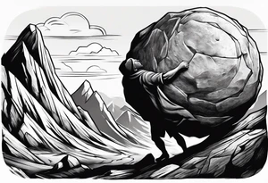 sisyphus pushing a boulder up a hill tattoo idea