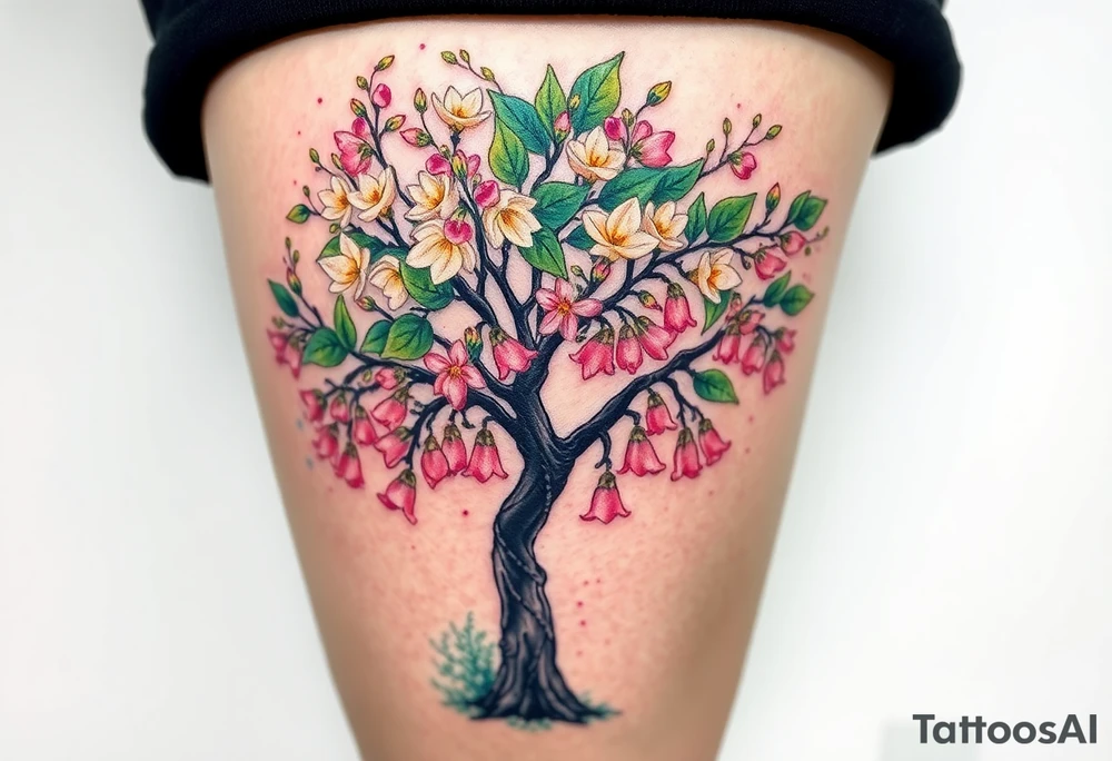 Flowering hawthorne tree with lilly of the vally bells planted by  tree tattoo idea