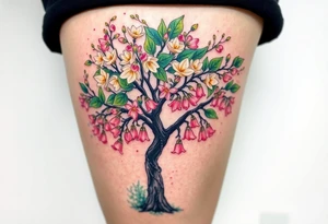 Flowering hawthorne tree with lilly of the vally bells planted by  tree tattoo idea
