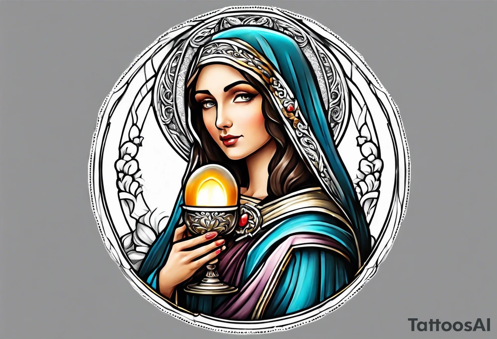 Female saint holding a chalice tattoo idea