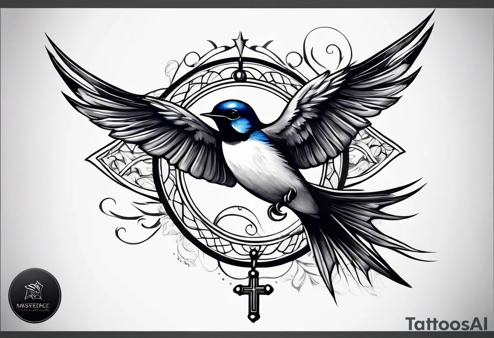 Swallow with rosary on its legs tattoo idea