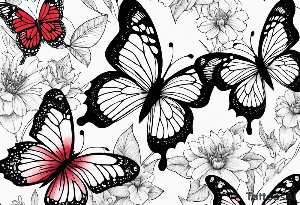 Flowers with "Ruby" and butterflies around it tattoo idea Flowers with "Ruby" and butterflies around it tattoo idea