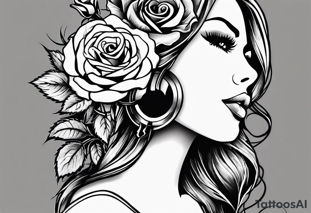 Country music microphone, roses and barbed wire in background tattoo idea