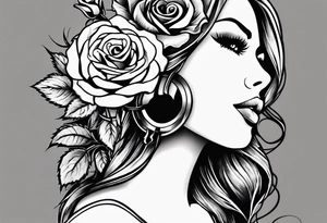 Country music microphone, roses and barbed wire in background tattoo idea