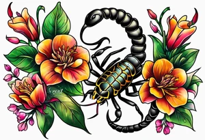 Scorpion tattoo with flowers tattoo idea