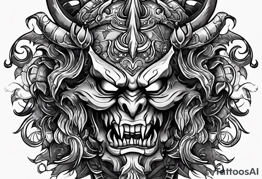 Protection against evil Oni mask tattoo idea