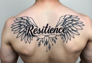 angel wings with related things. Write resilience tattoo idea