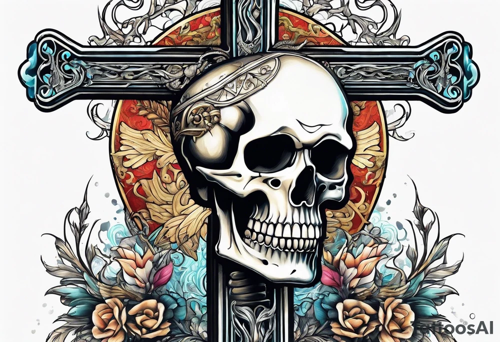 skeleton walking with a cross tattoo idea