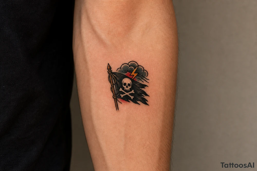 storm and jolly roger flag tattoo idea