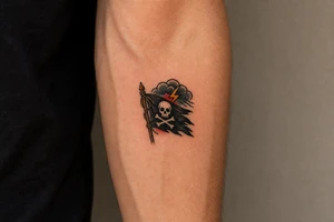 storm and jolly roger flag tattoo idea