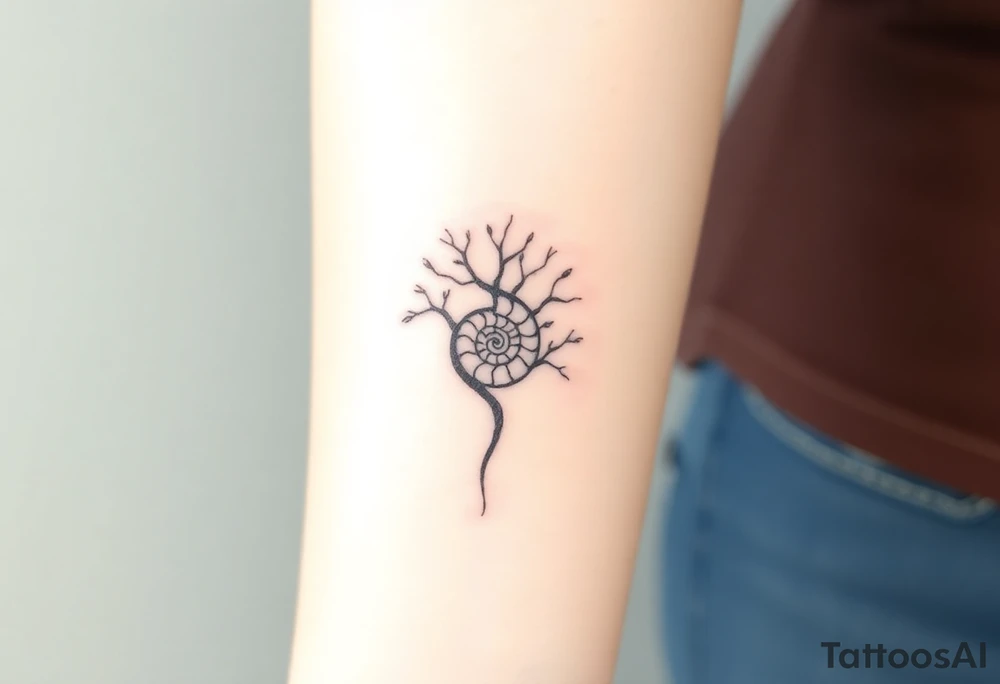 Fibonacci spiral shell inside of tree tattoo idea