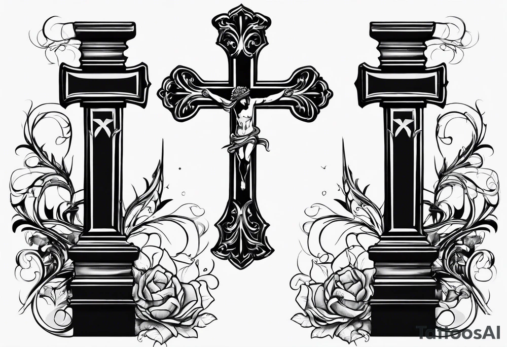 Upside down cross with fence background tattoo idea