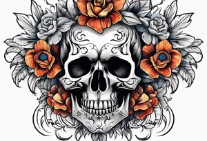 skull with flowers growing on it tattoo idea