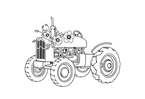 feminine tractor with flowers tattoo idea