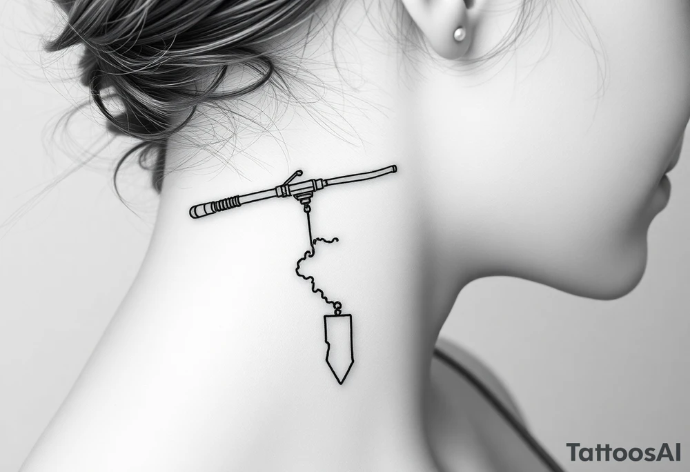 Girly fishing rod with something showcasing South Carolina state dangling from it tattoo idea