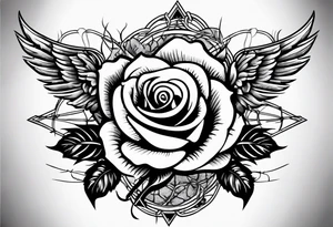 Country music microphone, roses and barbed wire in background tattoo idea