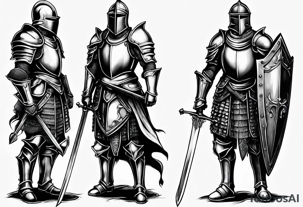 two sexy male knights in heavy armor full body tattoo idea