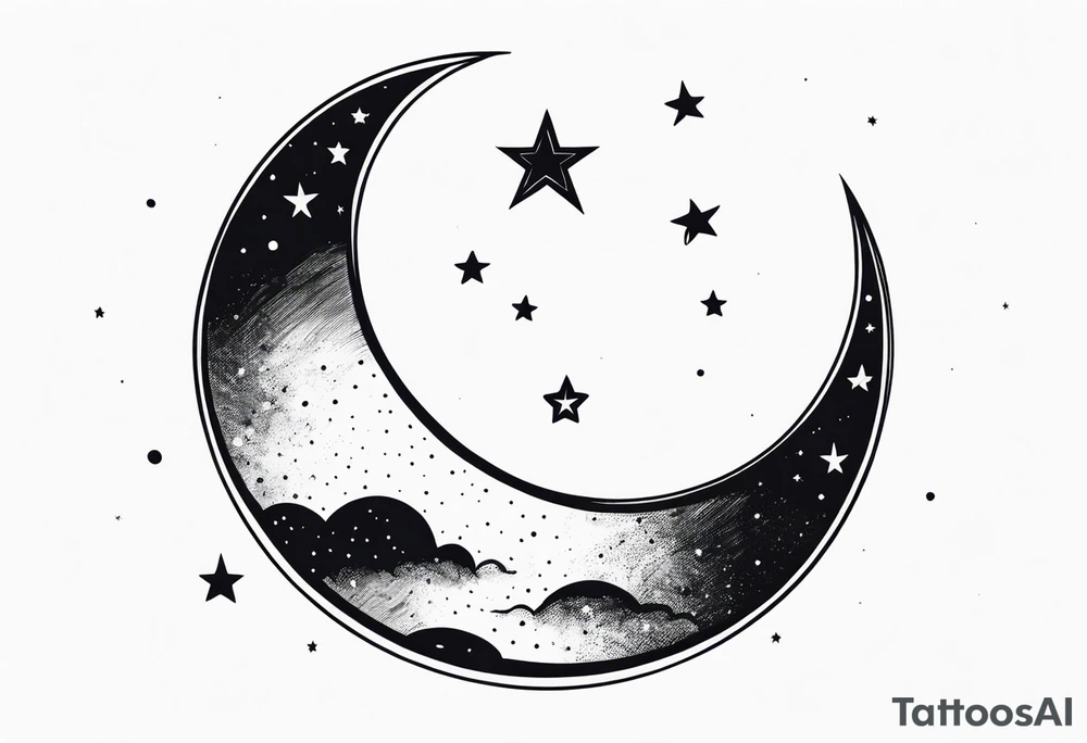 Moon with stars tattoo idea