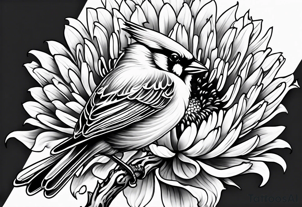 Chrysanthemum and cardinal tattoo idea